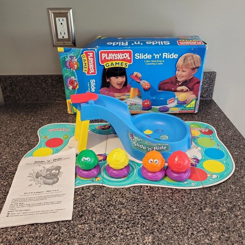 Vintage Playskool Slide 'N Ride Complete Preschool Board Game Color Counting